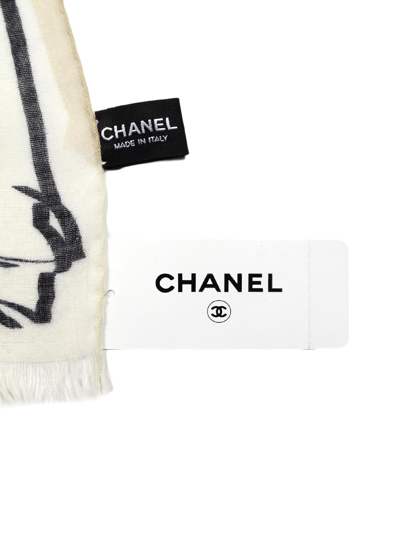 Chanel Ivory/Blue Cashmere/Silk Graffiti Print Stole/Silk In Excellent Condition In New York, NY