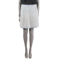 CHANEL ivory & blue silk & cotton 2017 17P KNIT Skirt 38 S