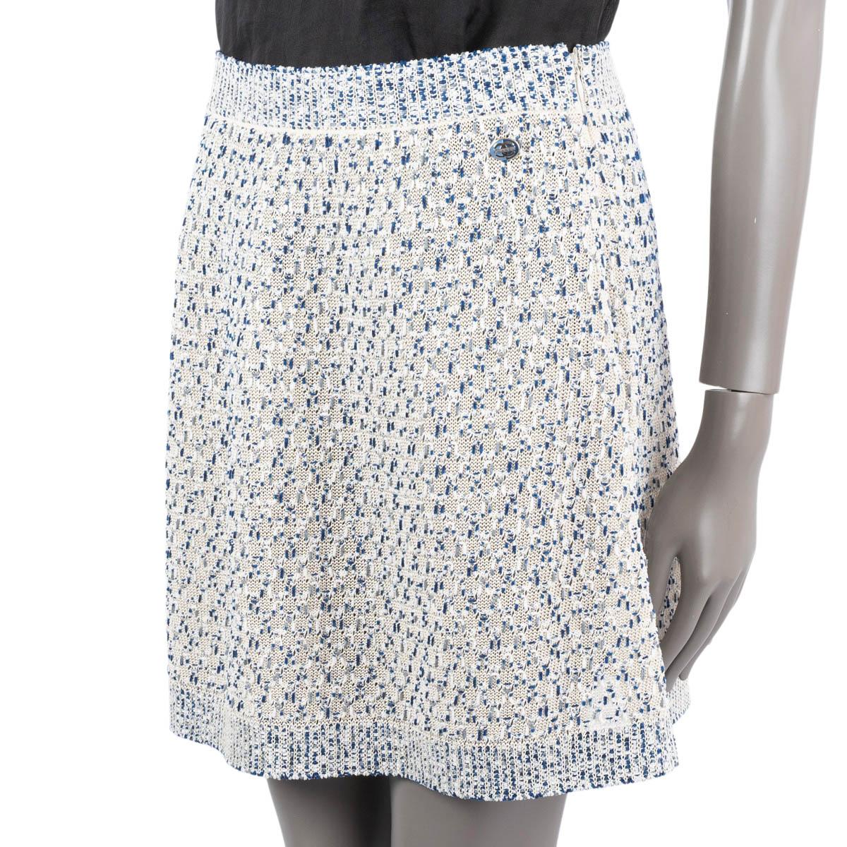 Women's CHANEL ivory & blue silk & cotton 2017 17P KNIT Skirt 38 S For Sale