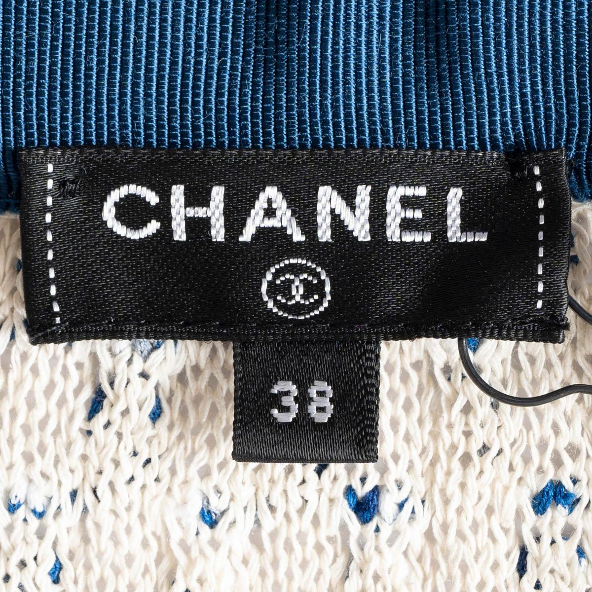 CHANEL ivory & blue silk & cotton 2017 17P KNIT Skirt 38 S For Sale 4
