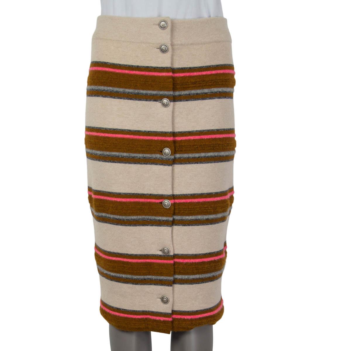 Brown CHANEL ivory brown orange cashmere 2014 DALLAS STRIPED Skirt 36 XS For Sale