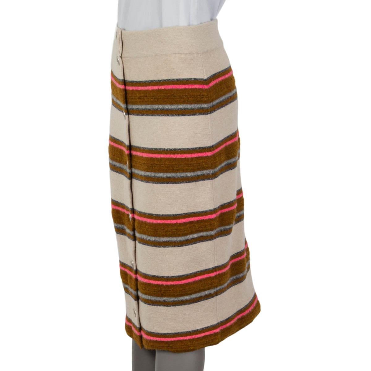 Women's CHANEL ivory brown orange cashmere 2014 DALLAS STRIPED Skirt 36 XS For Sale
