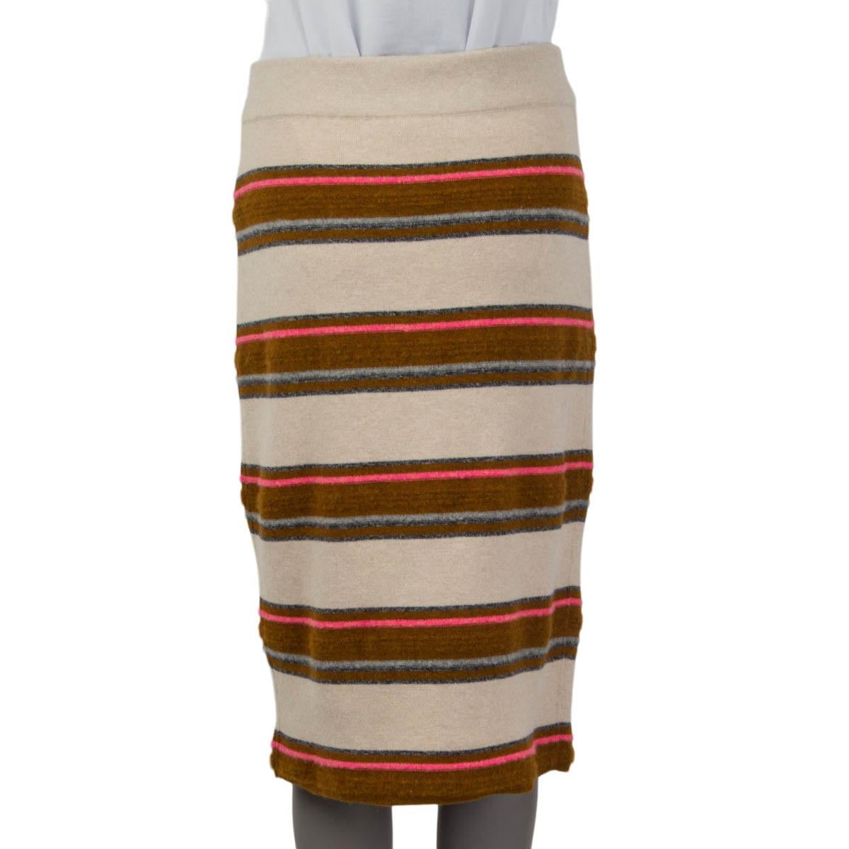 CHANEL ivory brown orange cashmere 2014 DALLAS STRIPED Skirt 36 XS For Sale 1