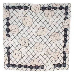 Chanel Ivory Camellia Printed Silk Square Scarf