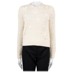CHANEL ivory cashmere 2018 18B EMBELLISHED WAFFLE KNIT Sweater 38 S