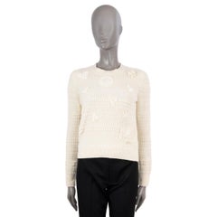 CHANEL ivory cashmere 2018 18B EMBELLISHED WAFFLE KNIT Sweater 40 M