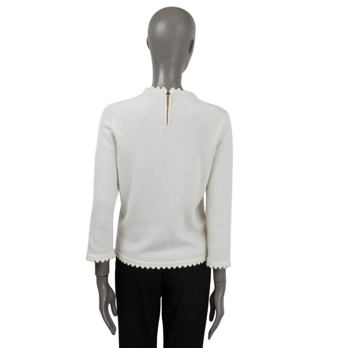 CHANEL ivory cashmere 2018 18B POMPOM TRIM FAUX TWINSET Sweater 40 M For Sale 1