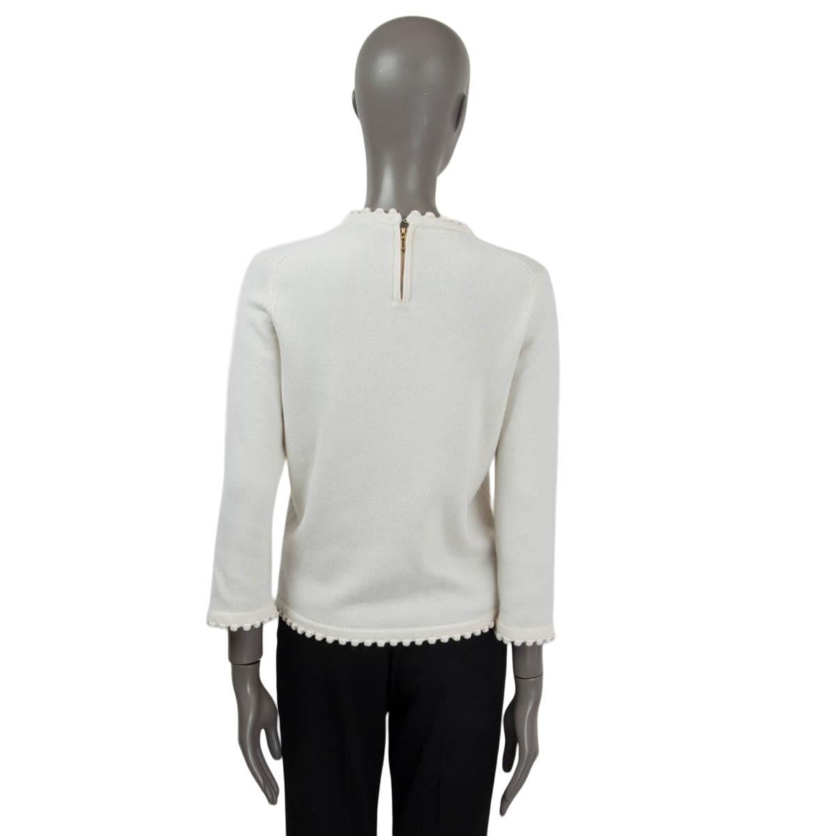 CHANEL ivoire cashmere 2018 18B POMPOM TRIM FAUX TWINSET Sweater 40 M en vente 1