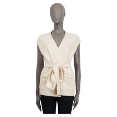 Vintage CHANEL ivory cashmere 2018 BELTED SLEEVELESS Knit Cardigan Sweater 40 M