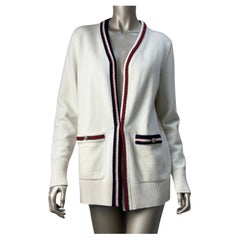Chanel cachemire ivoire  Cardigan à bordures contrastées Sz 40