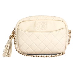 CHANEL ivory Caviar leather COCO TASSEL CAMERA Shoulder Bag