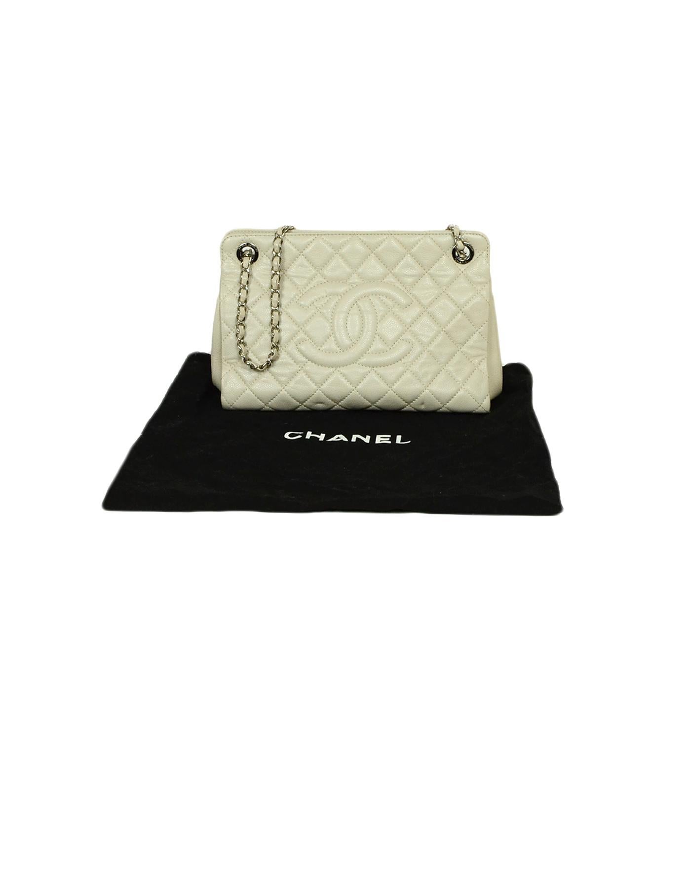 Chanel Ivory Caviar Leather Timeless CC Tote Bag  4