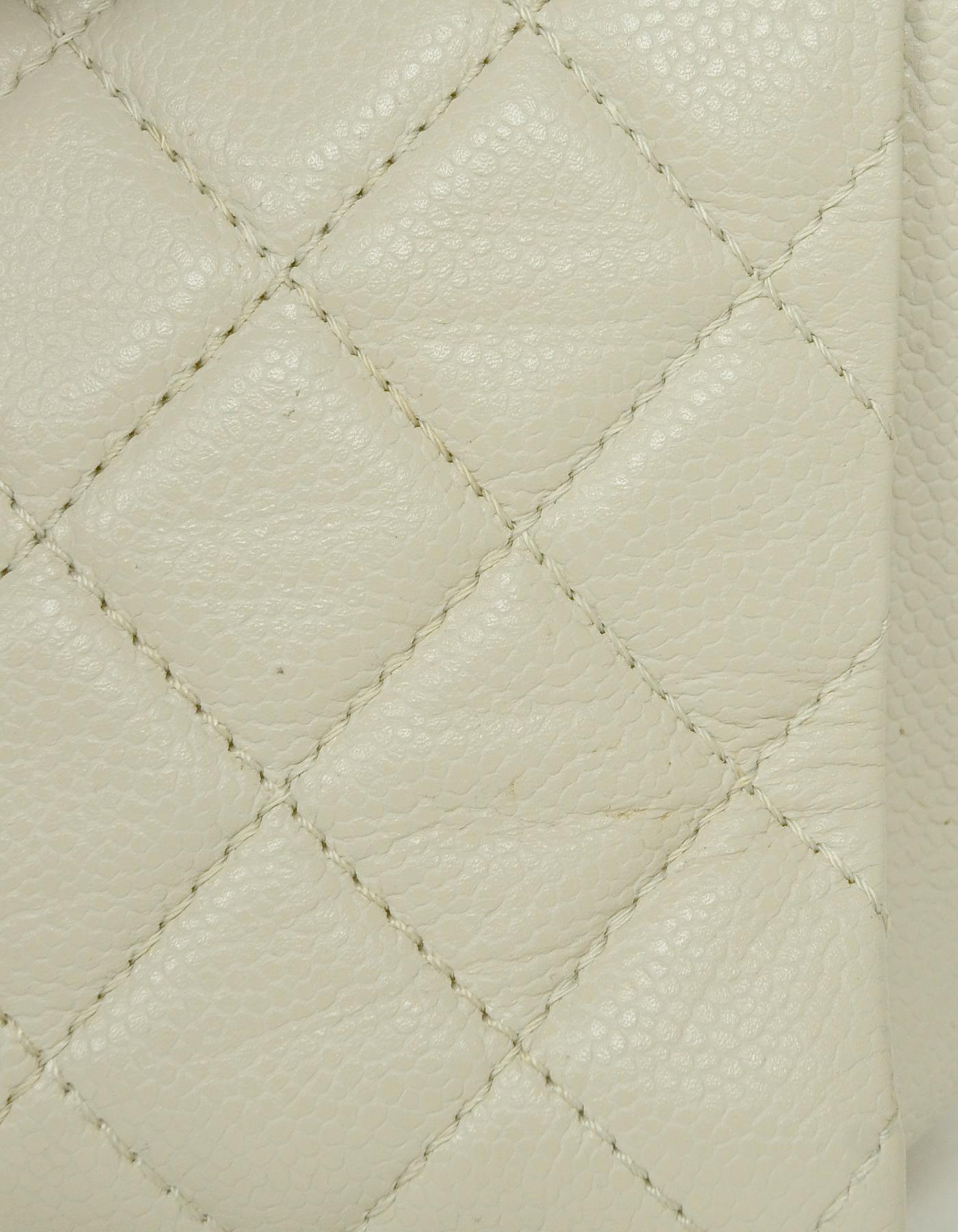 Chanel Ivory Caviar Leather Timeless CC Tote Bag  In Excellent Condition In New York, NY