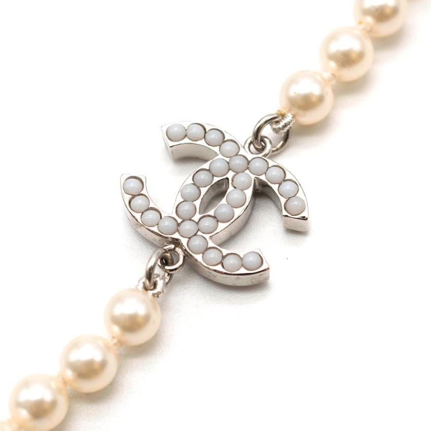 Women's Chanel Ivory CC Faux Pearl Single Strand Necklace