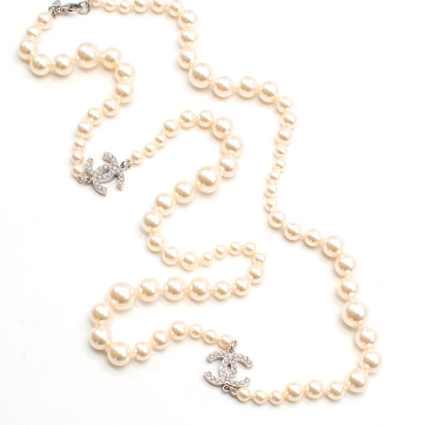 Chanel Ivory CC Faux Pearl Single Strand Necklace 2