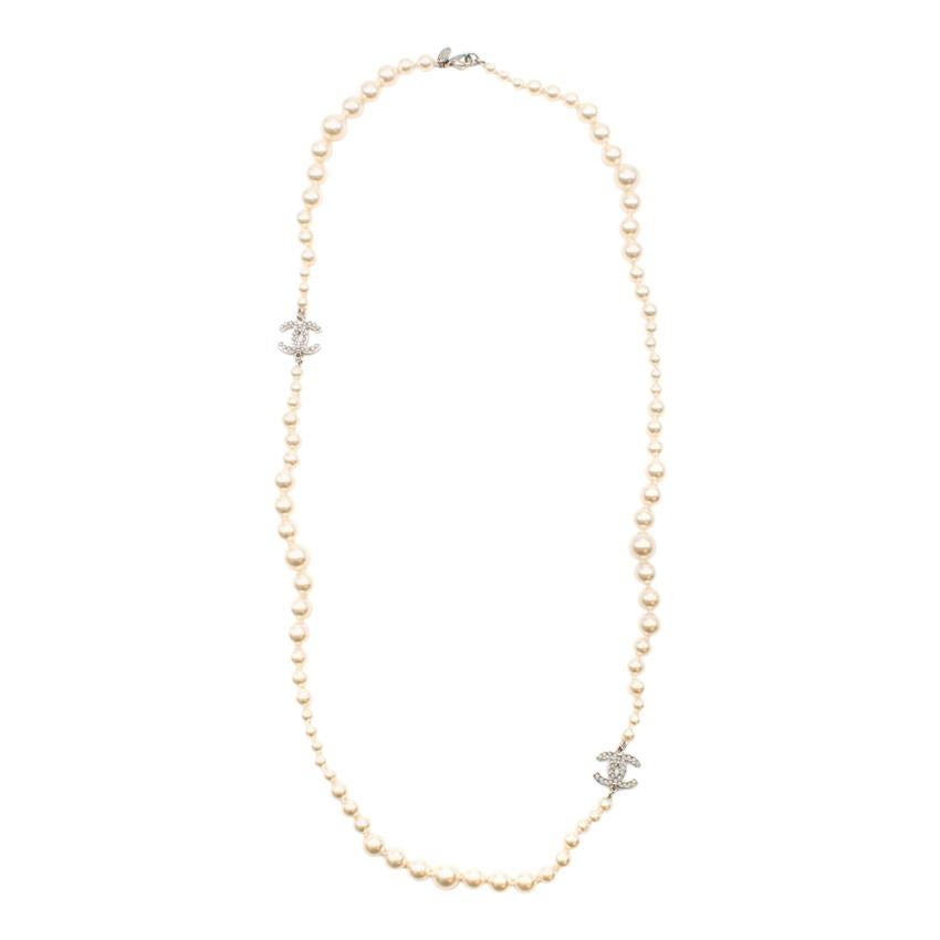 Chanel Ivory CC Faux Pearl Single Strand Necklace