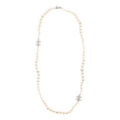 Chanel Ivory CC Faux Pearl Single Strand Necklace