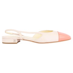 CHANEL ivory & coral leather 2020 20C Slingbacks Flats Shoes 38.5