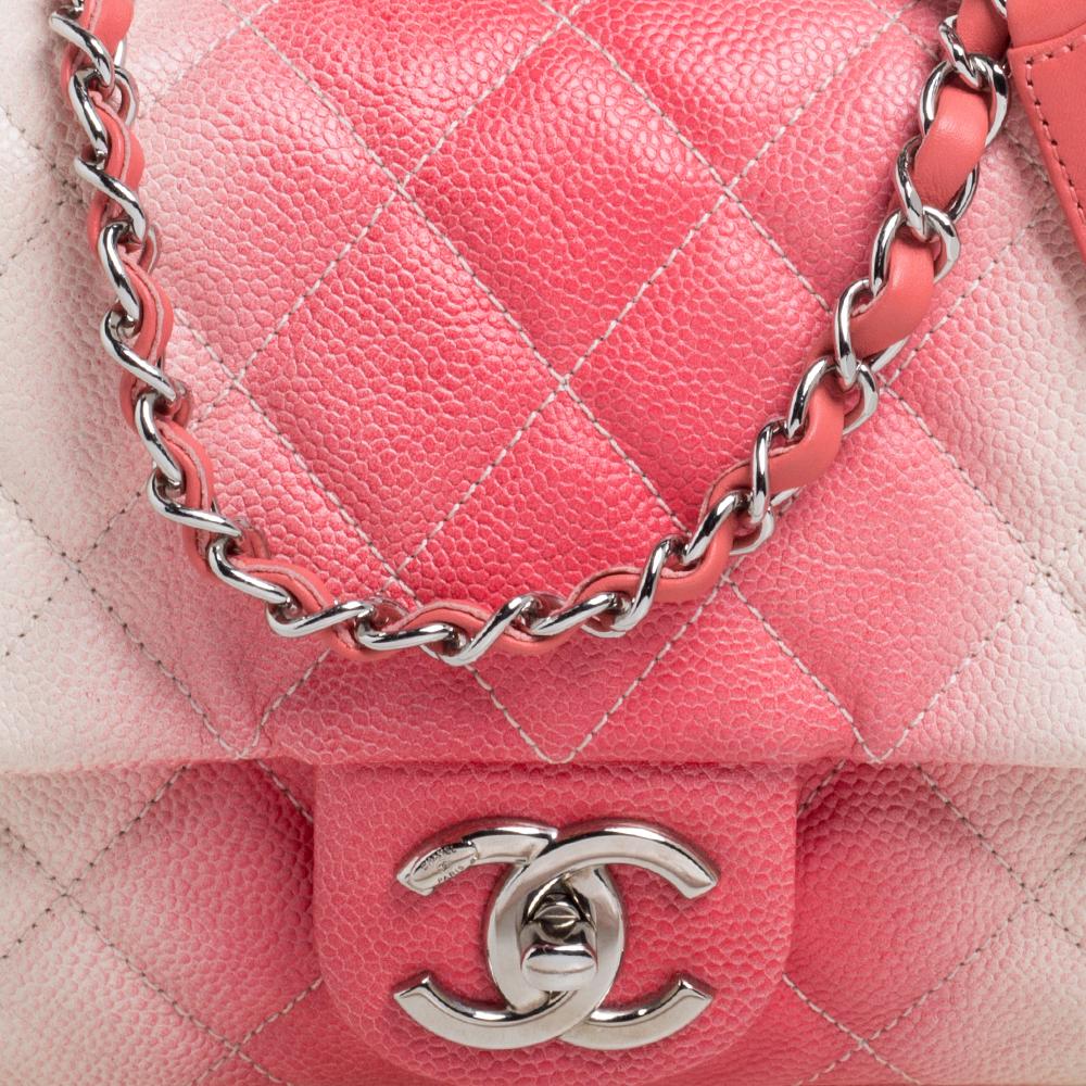 Chanel Ivory/Coral Ombre Quilted Caviar Leather Medium Classic Single Flap Bag 5
