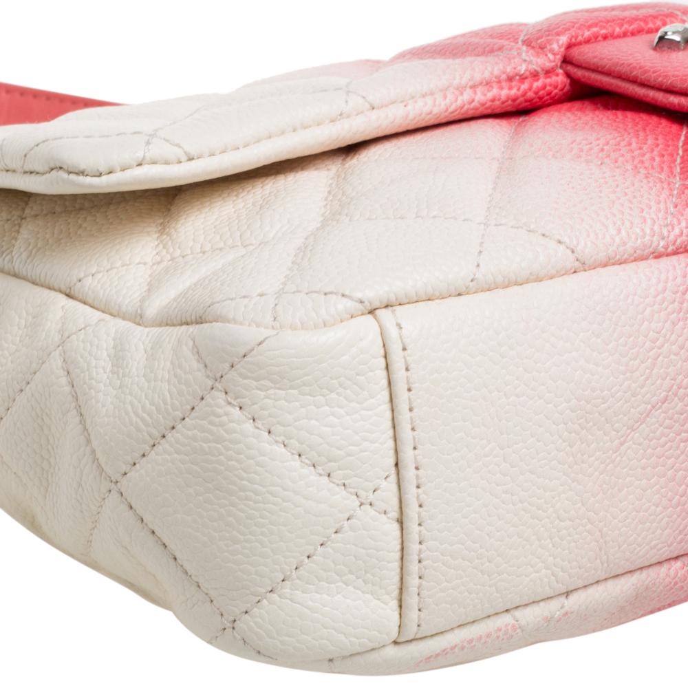 Chanel Ivory/Coral Ombre Quilted Caviar Leather Medium Classic Single Flap Bag 3