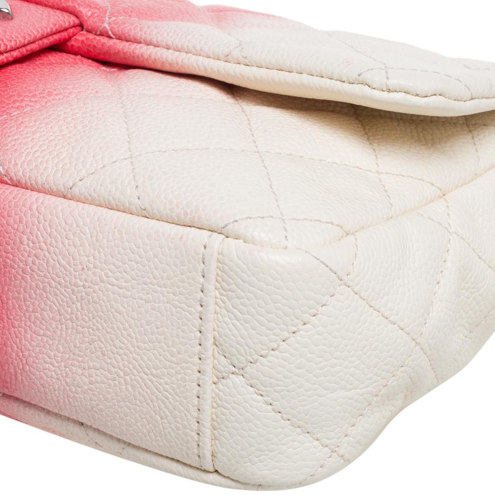 Chanel Ivory/Coral Ombre Quilted Caviar Leather Medium Classic Single Flap Bag 4