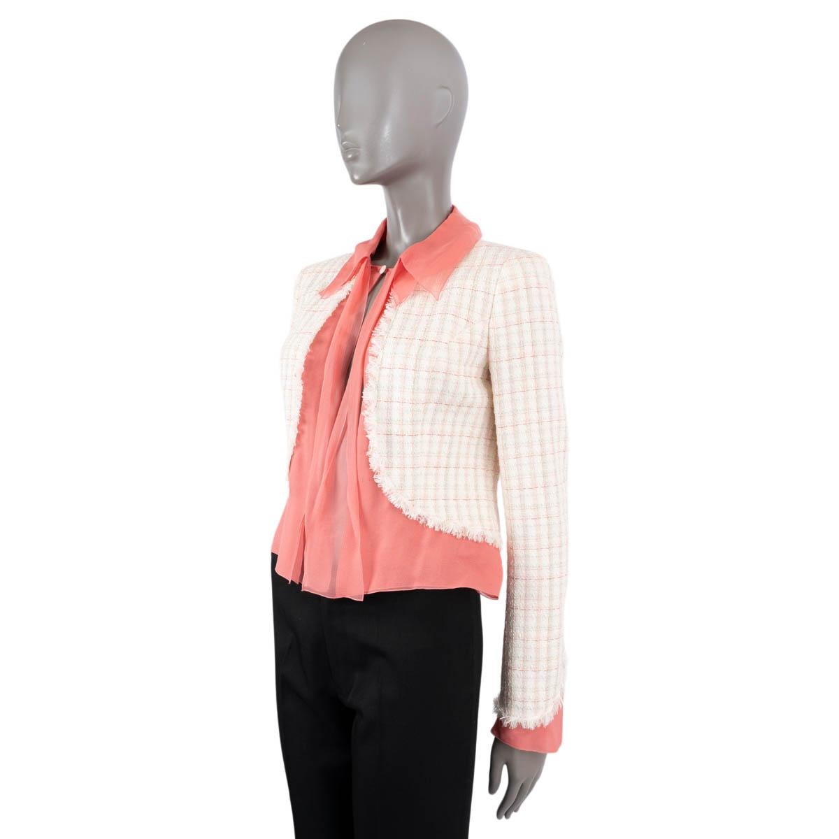 Women's CHANEL ivory & coral wool blend 2004 04C PUSSY BOW SILK & TWEED Jacket 38 S For Sale