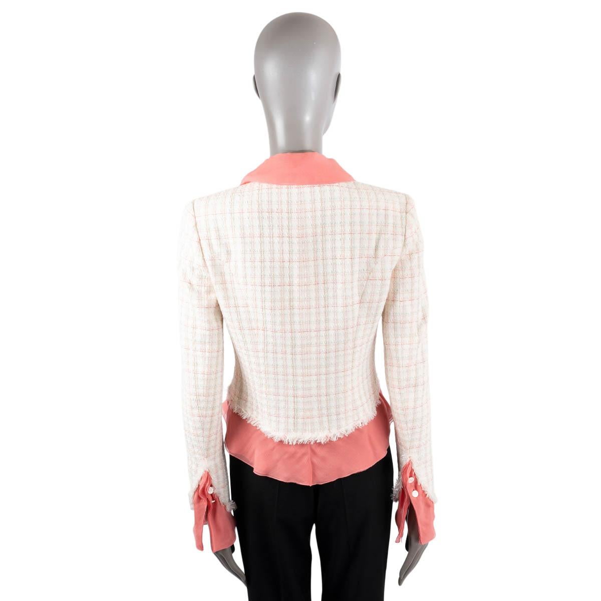 CHANEL ivory & coral wool blend 2004 04C PUSSY BOW SILK & TWEED Jacket 38 S For Sale 1