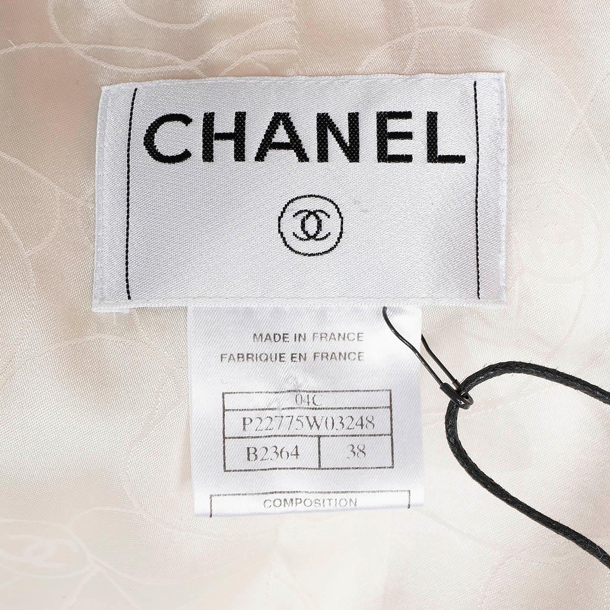 CHANEL ivory & coral wool blend 2004 04C PUSSY BOW SILK & TWEED Jacket 38 S For Sale 5
