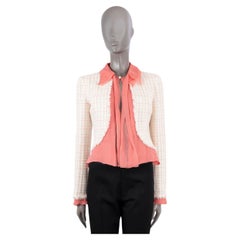 CHANEL ivory & coral wool blend 2004 04C PUSSY BOW SILK & TWEED Jacket 38 S