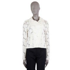 CHANEL ivory cotton 2009 09C SHEER CAMELLIA BIKER Jacket 38 S