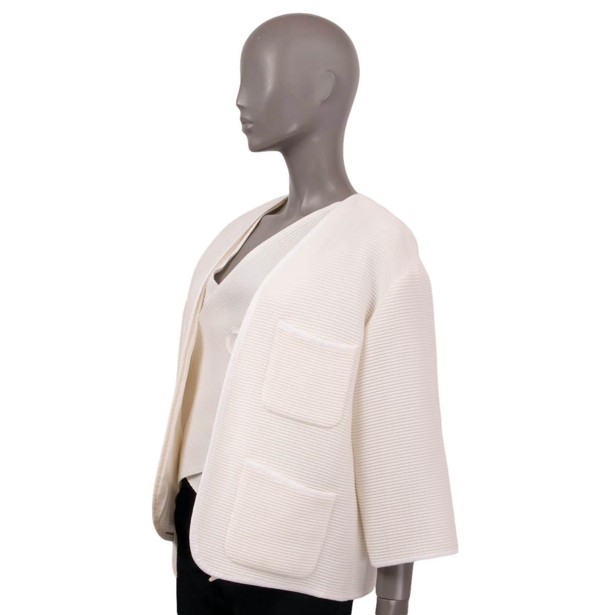 Women's CHANEL ivory cotton 2012 12S LAYERED TIE-FRONT KNIT Jacket 38 S For Sale