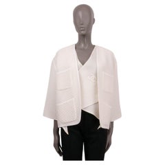 CHANEL ivory cotton 2012 12S LAYERED TIE-FRONT KNIT Jacket 38 S