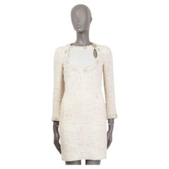 CHANEL ivory cotton 2012 BOMBAY TWEED Dress 34 XXS