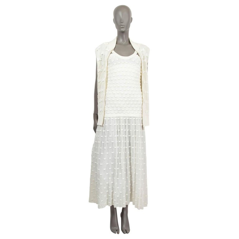 CHANEL ivory cotton 2014 14S BOW EMBELLISHED Maxi Dress 38 S For