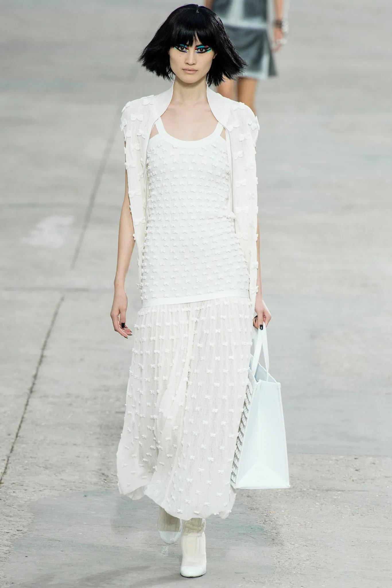 CHANEL ivory cotton 2014 14S BOW EMBELLISHED Maxi Dress 38 S 3