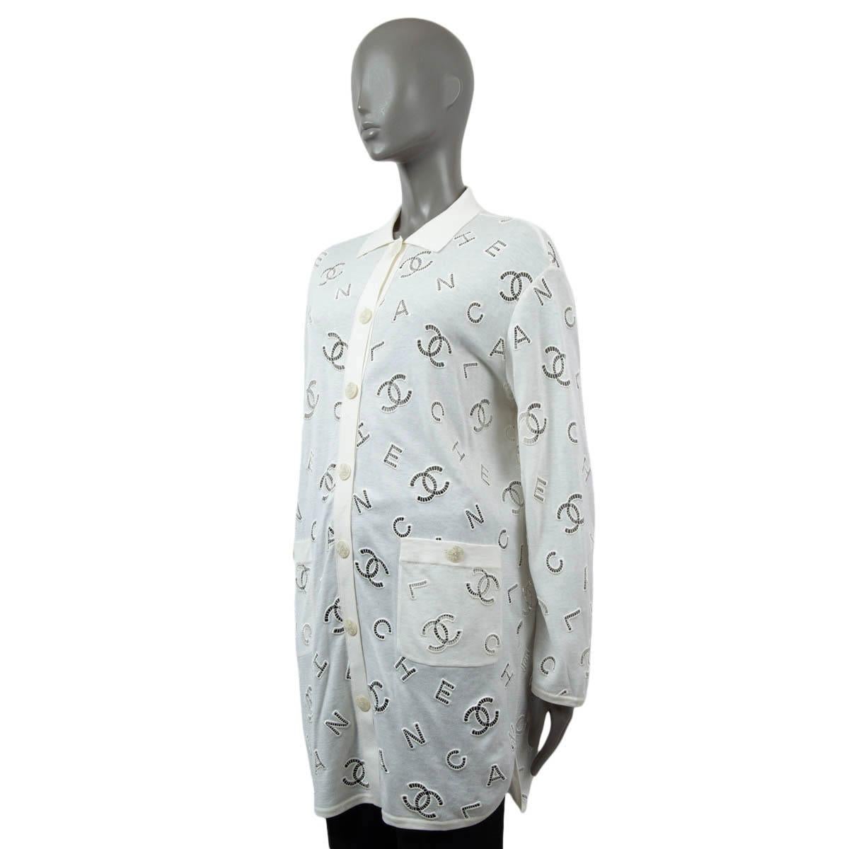 CHANEL ivory cotton 2020 20C LOGO EMBROIDERED Cardigan Sweater 38 S 1