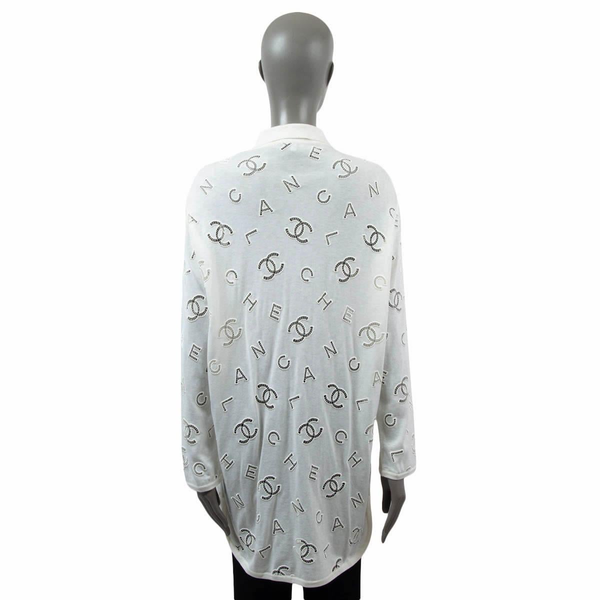 CHANEL ivory cotton 2020 20C LOGO EMBROIDERED Cardigan Sweater 38 S 2