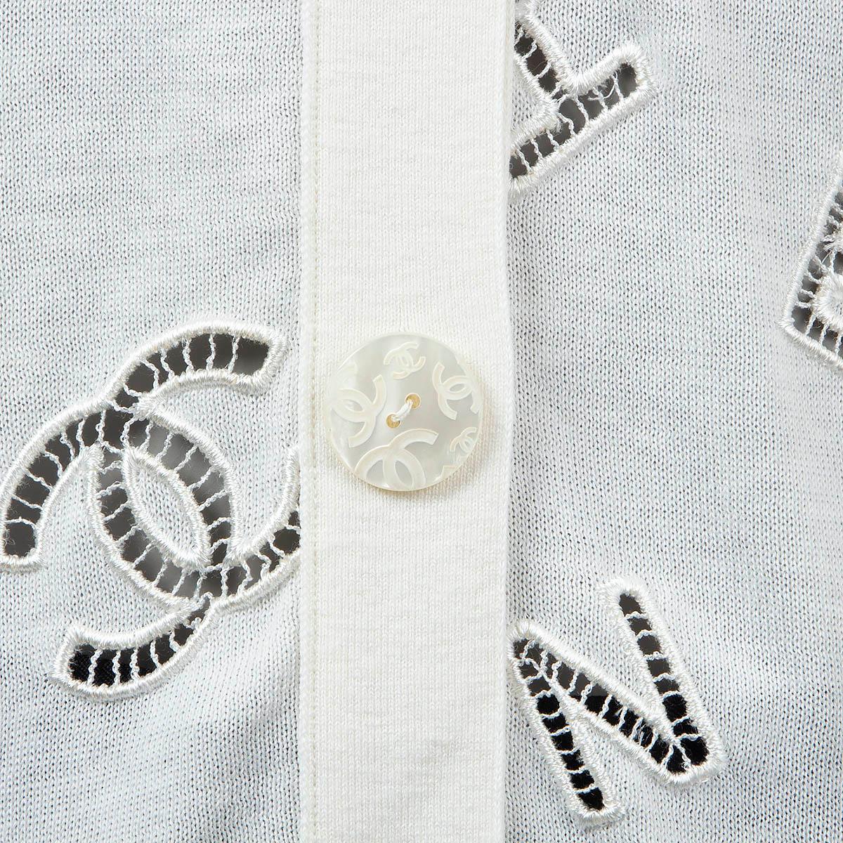 CHANEL ivory cotton 2020 20C LOGO EMBROIDERED Cardigan Sweater 38 S 3