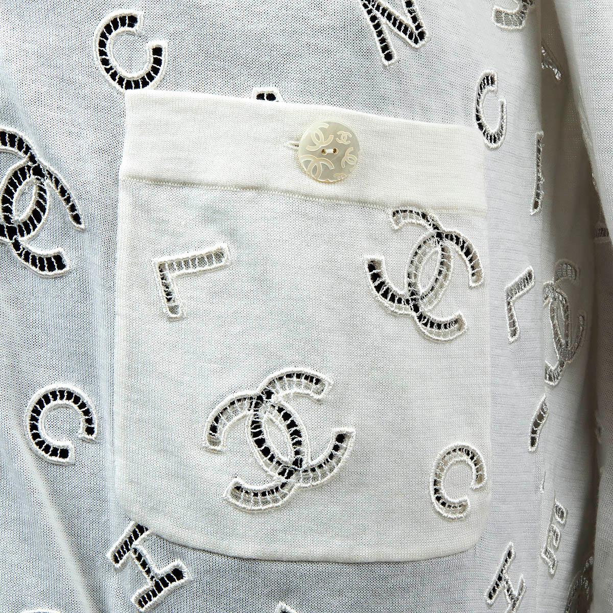 CHANEL ivory cotton 2020 20C LOGO EMBROIDERED Cardigan Sweater 38 S 4