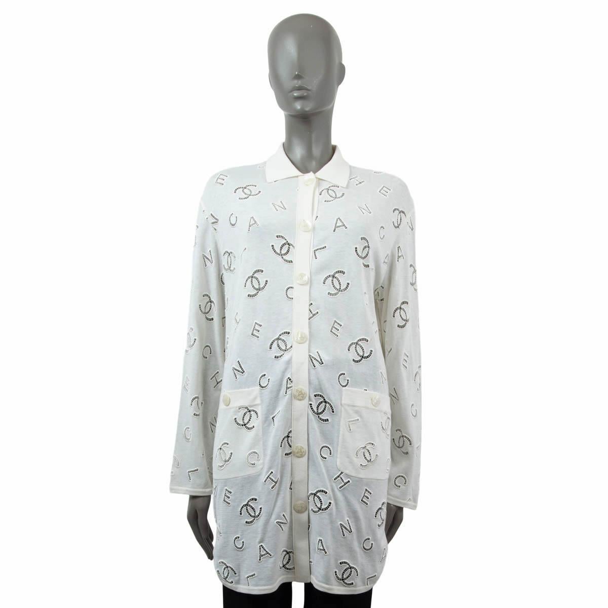 CHANEL ivory cotton 2020 20C LOGO EMBROIDERED Cardigan Sweater 38 S at  1stDibs