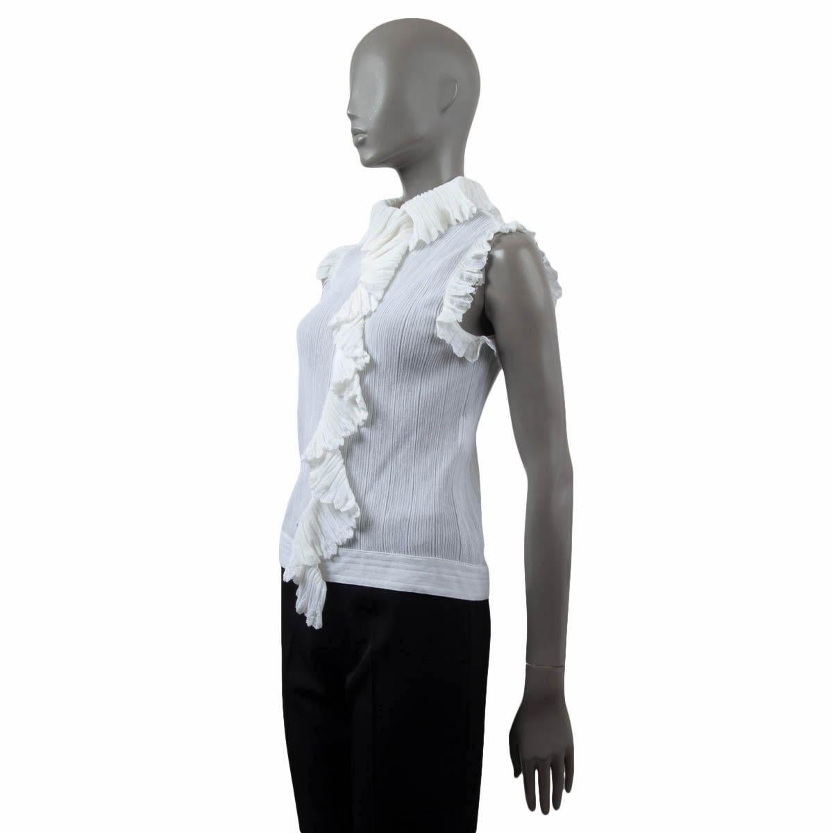 Women's CHANEL ivory cotton 2020 20P RUFFLED Sleeveless KNIT Blouse Shirt 38 S For Sale