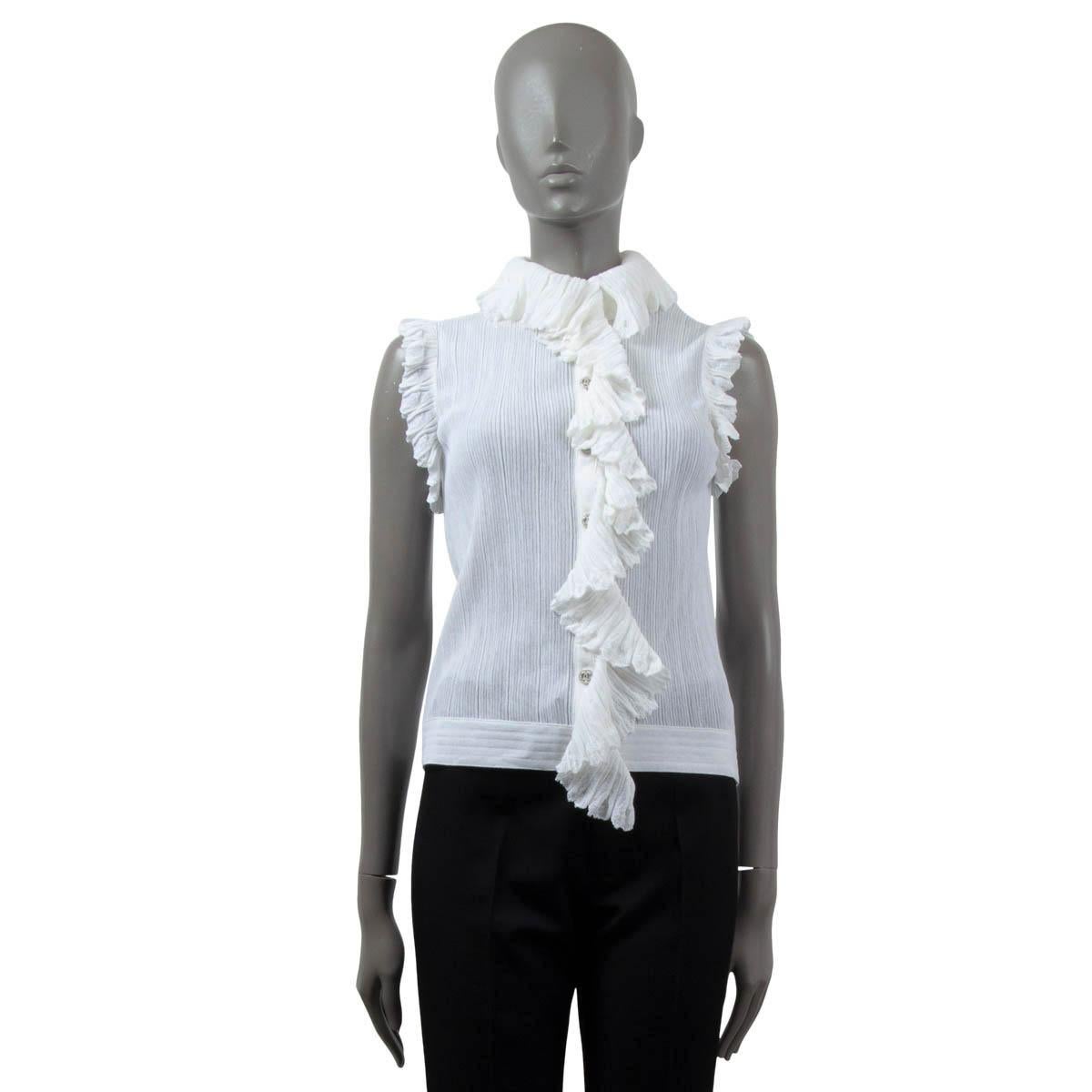 CHANEL ivory cotton 2020 20P RUFFLED Sleeveless KNIT Blouse Shirt 38 S For Sale