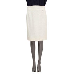 CHANEL ivory cotton blend 2009 09P TWEED Skirt 44 XL