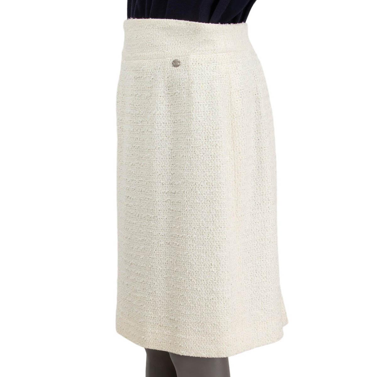 Women's CHANEL ivory cotton blend 2009 09P TWEED Skirt 44 XL For Sale