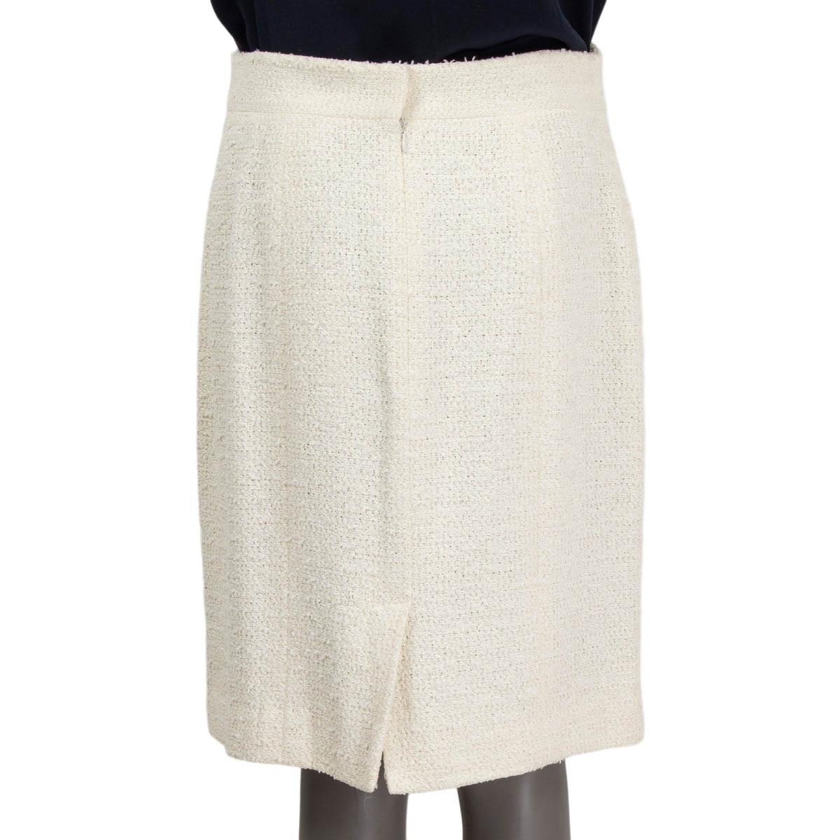 CHANEL ivory cotton blend 2009 09P TWEED Skirt 44 XL For Sale 1