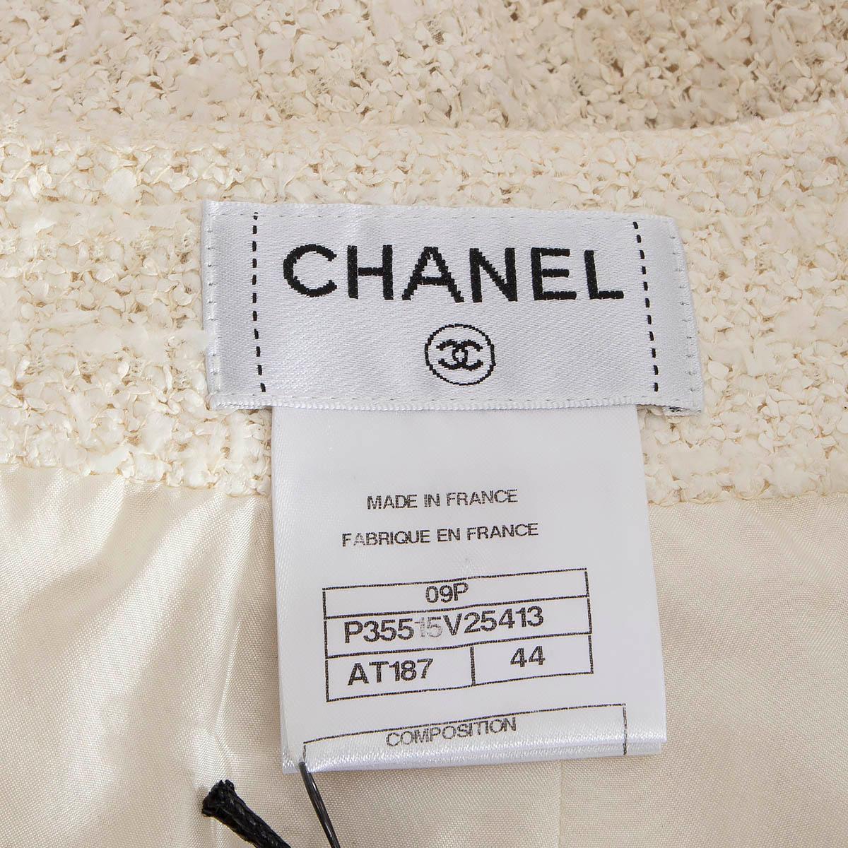 CHANEL ivory cotton blend 2009 09P TWEED Skirt 44 XL For Sale 3