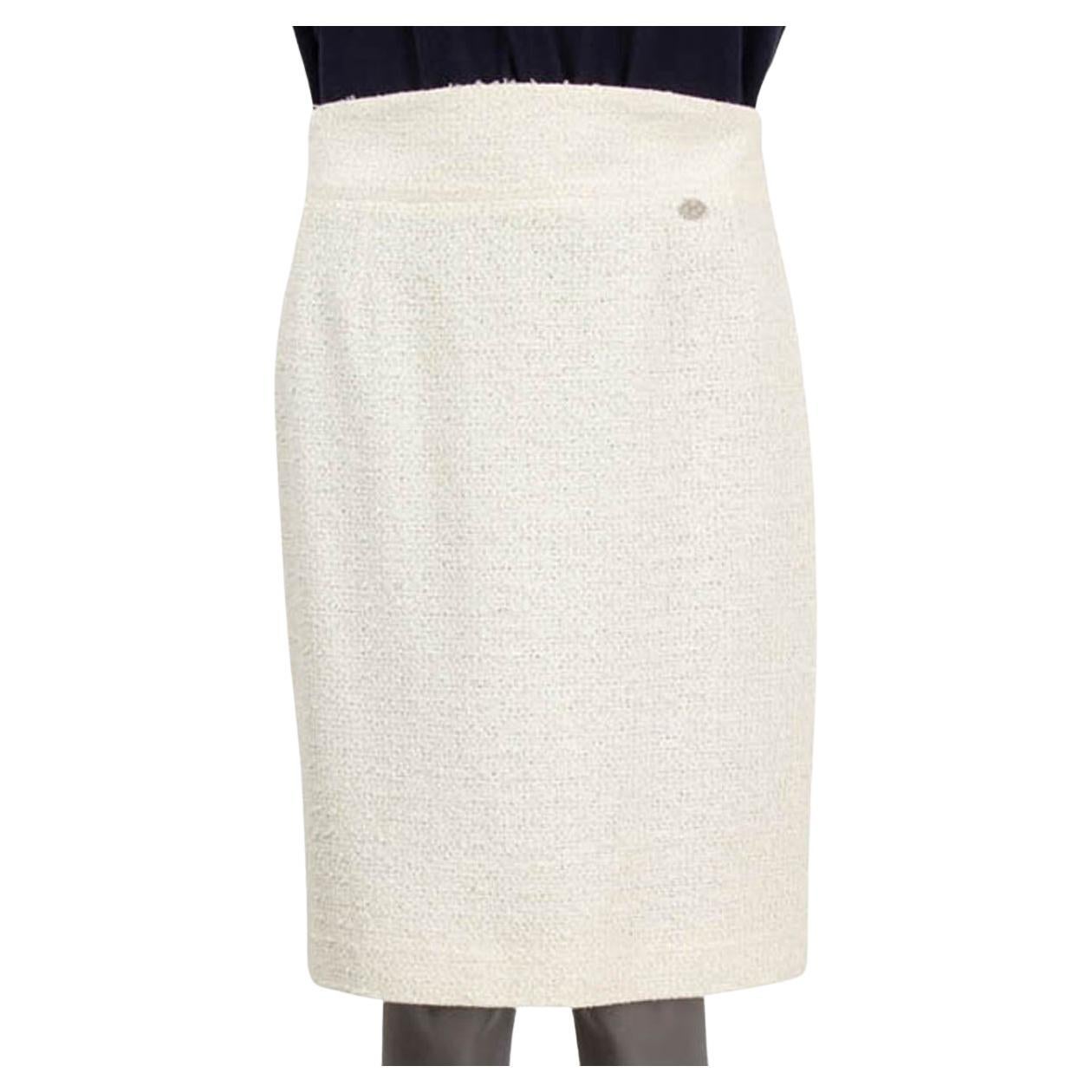 CHANEL ivory cotton blend 2009 09P TWEED Skirt 44 XL For Sale