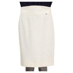 CHANEL ivory cotton blend 2009 09P TWEED Skirt 44 XL