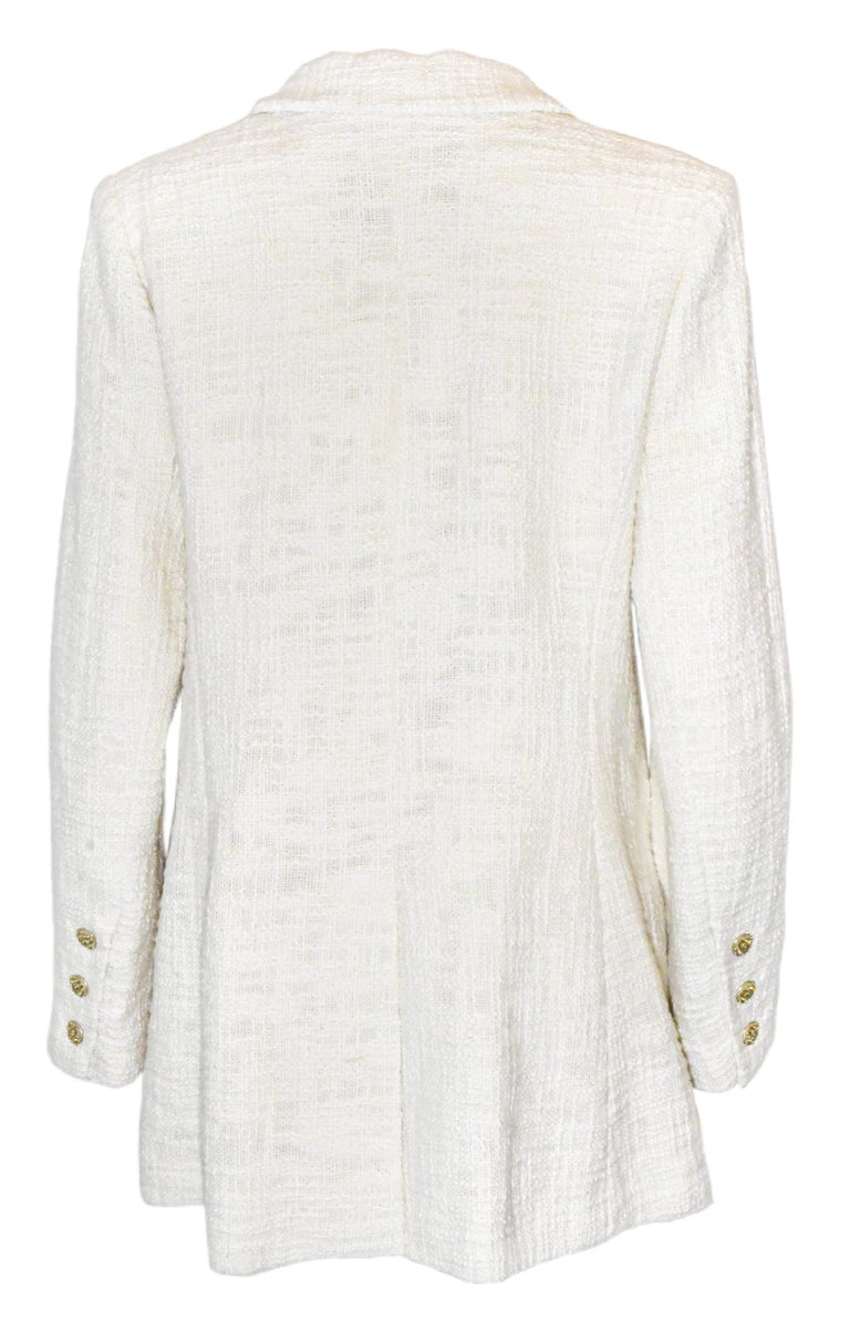 Chanel Ivory Cotton Tweed Jacket With Gold Tone Chanel Buttons