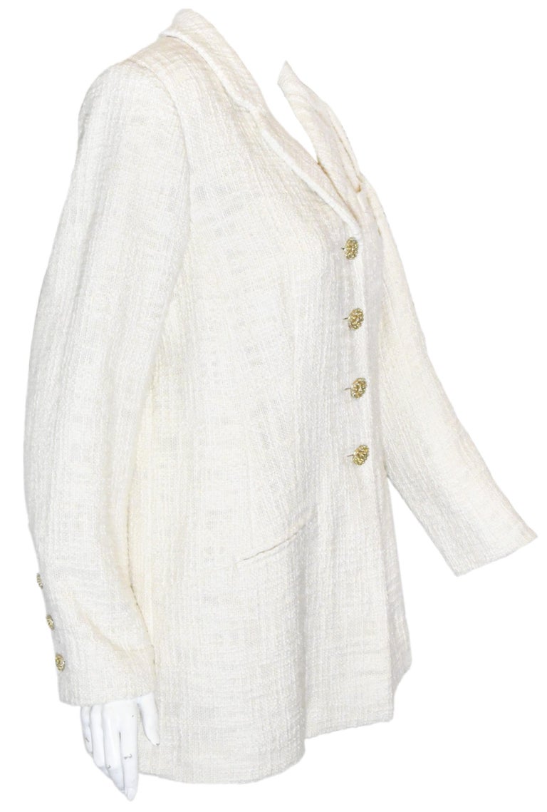 Chanel Ivory Cotton Tweed Jacket With Gold Tone Chanel Buttons